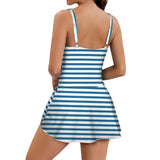 swimsuit striped print 2 Women's One Piece Skirted Swimsuit (Model S54)