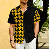 Houndstooth Men's Lapel Collar Folds Design Shirt