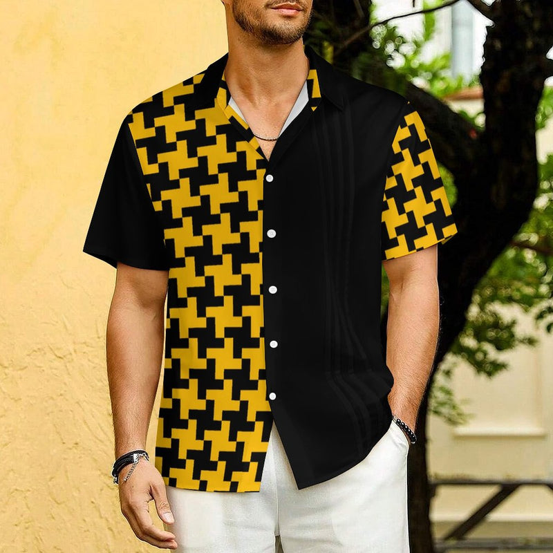Houndstooth Men's Lapel Collar Folds Design Shirt