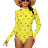 smiley face print 2A Backless Long Sleeve One-Piece Swimsuit (Model S60)