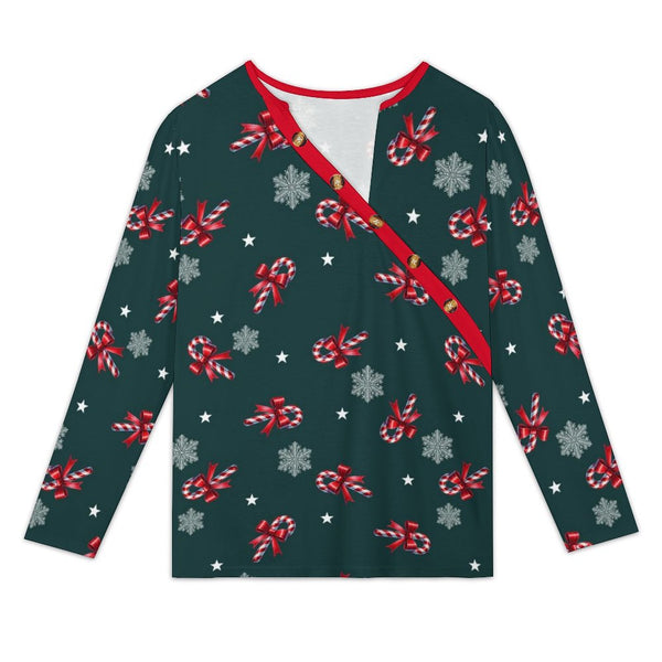 Women&#039;s Asymmetrical Neck Button-Up Shirt Long sleeved T-shirt