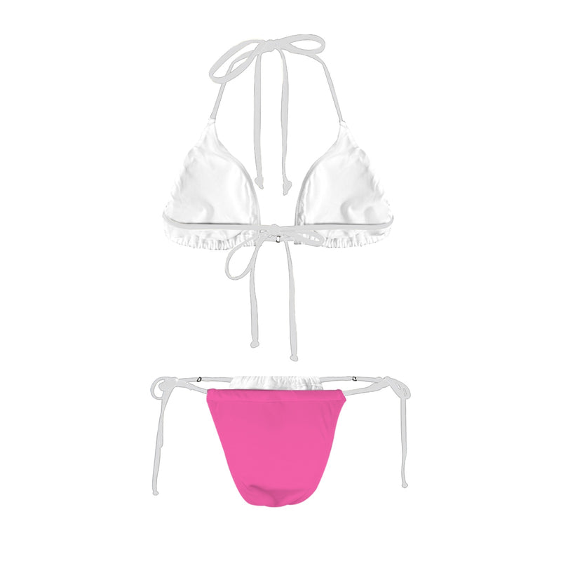 pink solid print 3C Women's Halter String Bikini Set