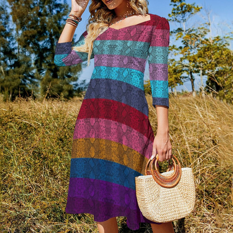 Multicolored Snakeskin Flare dress Women's Sweetheart Dress