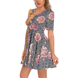 Short Sleeve Ruched Bust Flared Hem Dress