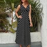Polka Dot Sleeveless Long Dress