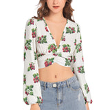 Women's Deep V-Neck Lantern Sleeve Crop Top