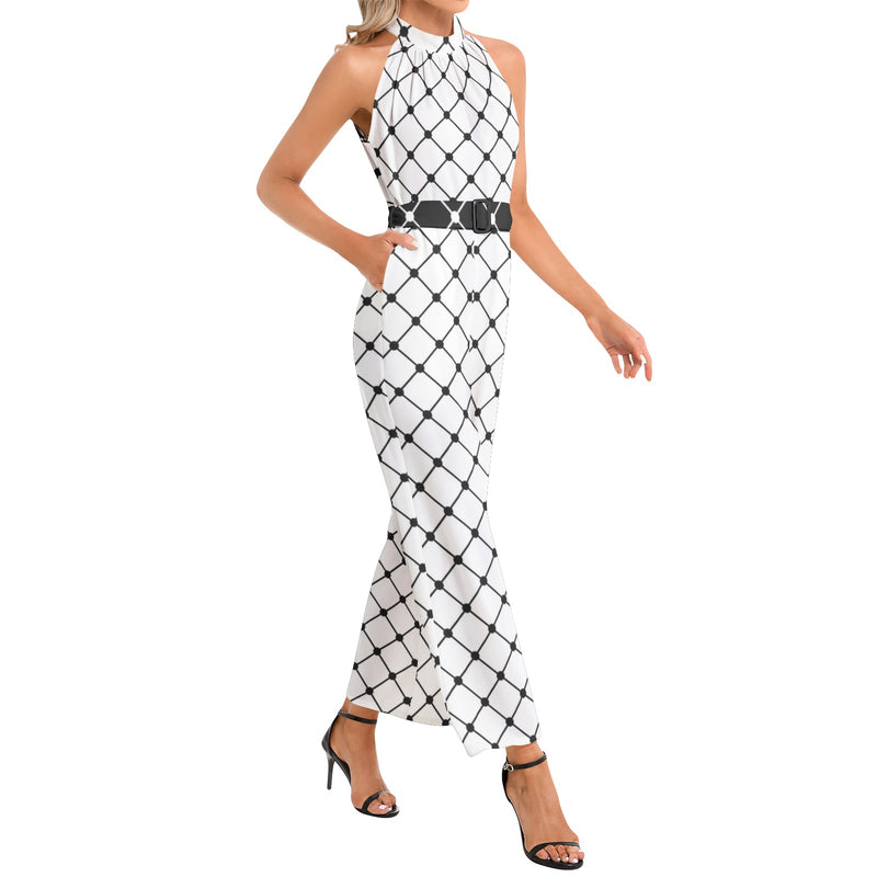 Halter Neck Buckle Belted Jumpsuit