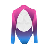 pink blue gradient print 4 Backless Long Sleeve One-Piece Swimsuit (Model S60)