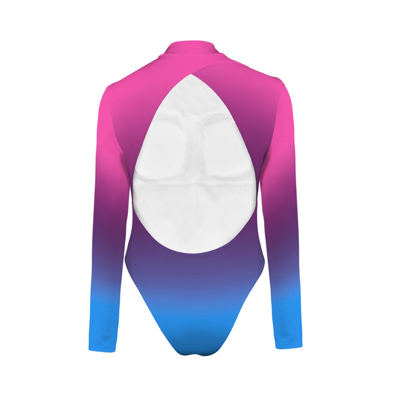 pink blue gradient print 4 Backless Long Sleeve One-Piece Swimsuit (Model S60)
