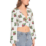 Women's Deep V-Neck Lantern Sleeve Crop Top