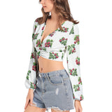 Women's Deep V-Neck Lantern Sleeve Crop Top