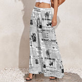 Women's Suffrage Newspaper Print Wide-Leg Pants