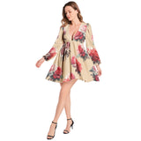 Lantern Sleeve Deep V-Neck Short Dress