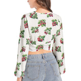 Women's Deep V-Neck Lantern Sleeve Crop Top