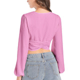Polka Dot Women's Deep V-Neck Lantern Sleeve Crop Top