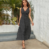 Polka Dot Sleeveless Long Dress