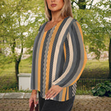 eclectic stripe print Women's Loose V-Neck Long Puff Sleeve Top (Model H70)