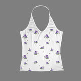 white solid print addsart Women's V-Neck Halter Top (Model T83)