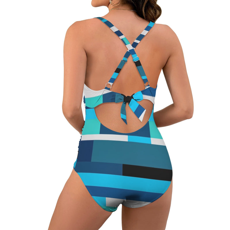 multibar color scheme Women's Twist Front Tie Back Swimsuit (Model S57)
