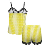 lemon alt print Women's Lace Camisole Pajama Set