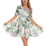 Short Sleeve Ruched Bust Flared Hem Dress