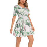 Short Sleeve Ruched Bust Flared Hem Dress
