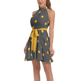 Ruffle Hem Belted Halter Dress