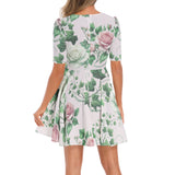 Short Sleeve Ruched Bust Flared Hem Dress
