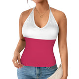 white solid print addsart Women's V-Neck Halter Top (Model T83)