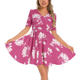 Short Sleeve Ruched Bust Flared Hem Dress