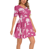 Short Sleeve Ruched Bust Flared Hem Dress