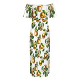 golden pear print 2 Women's Off Shoulder Ruffle Boat Neck Dress (Model D71)