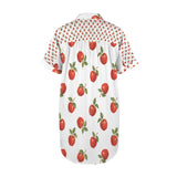 apples white print Short Sleeve Button Front Shirt Dress