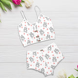 teddy bear and hearts print 2A Floral Applique Cami Top Shorts Pajama Set