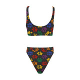 colorful paws print 2C Sport Top & High-Waisted Bikini Swimsuit (Model S07)