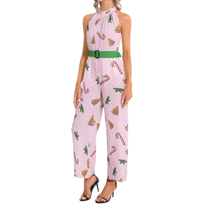 Halter Neck Buckle Belted Jumpsuit