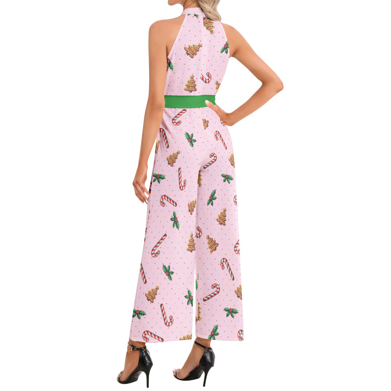 Halter Neck Buckle Belted Jumpsuit