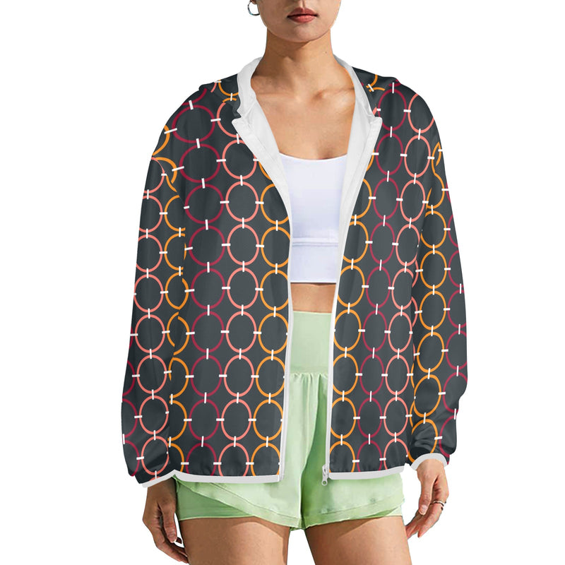 colored rings print 6B Women's Lightweight Sun Protection Hoodie (Model H62)