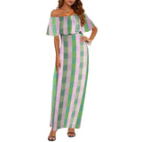 ALL GREEK PRINT Women's Off Shoulder Ruffle Boat Neck Dress (Model D71)