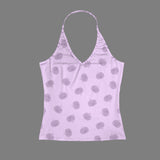jack o lantern polka dot print Women's V-Neck Halter Top (Model T83)