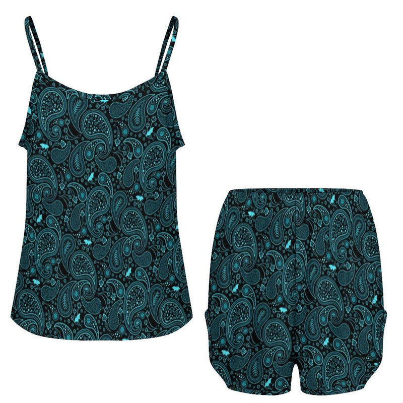 Paisley Women's Iace Silk Spaghetti Strap Shorts Pajama Set