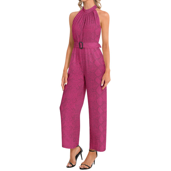 Halter Neck Buckle Belted Jumpsuit
