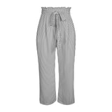 micro striped bw print Strappy Elastic Waist Wide Leg Pants with Pockets