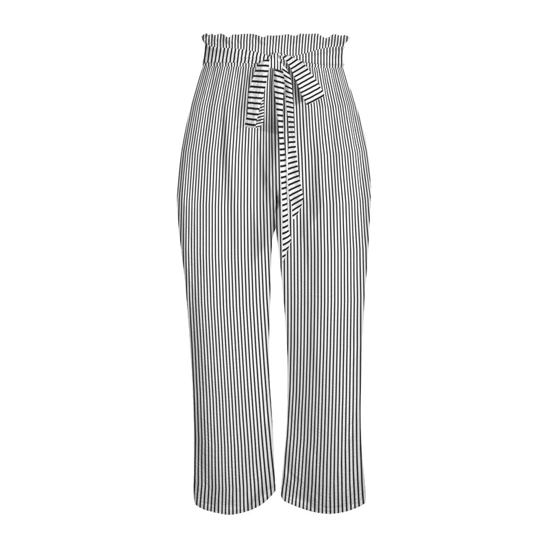 micro striped bw print Strappy Elastic Waist Wide Leg Pants with Pockets