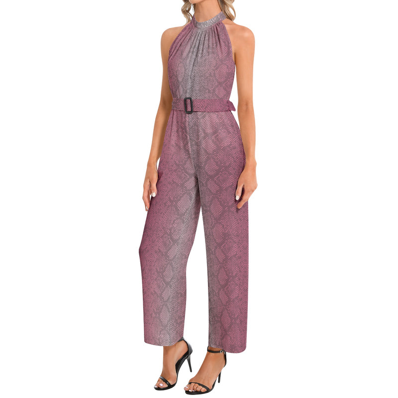 Halter Neck Buckle Belted Jumpsuit
