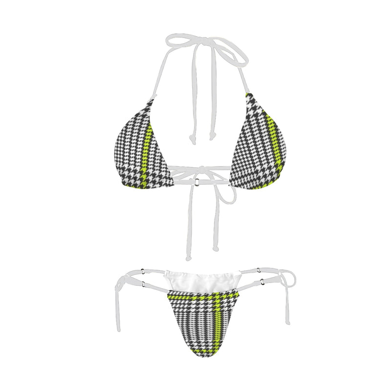 5hounds tooth mini print copy Women's Halter String Bikini Set