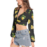 Women's Deep V-Neck Lantern Sleeve Crop Top