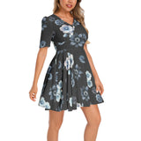 Short Sleeve Ruched Bust Flared Hem Dress