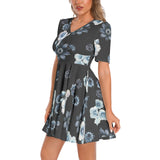 Short Sleeve Ruched Bust Flared Hem Dress