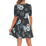 Short Sleeve Ruched Bust Flared Hem Dress